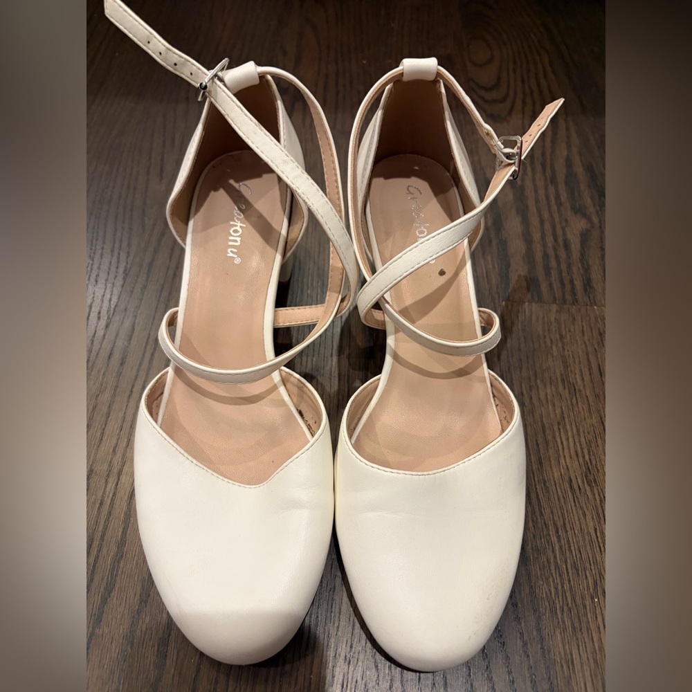 Greatonu White Ankle-Strap Heels